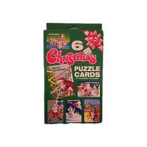 Vintage Impact Set of 6 Christmas Puzzle Cards with 6 Green Envelopes Holiday